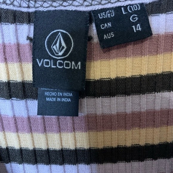 NWT VOLCOM STRIPED STONE CHECKED MIDI DRESS - ESPRESSO. Size Large - Picture 12 of 14